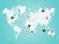 World map with airplane line path. Travel concept Royalty Free Stock Photo